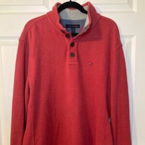 Tommy Hilfiger Men's Red 1/4 Button Pullover Sweater - Embroidered Logo -Size XL